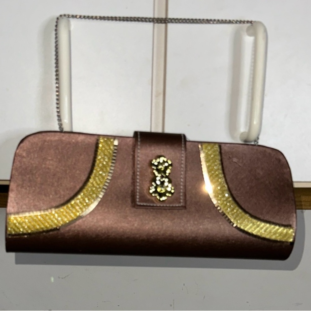 Elegant Brown Clutch with Gold Accents